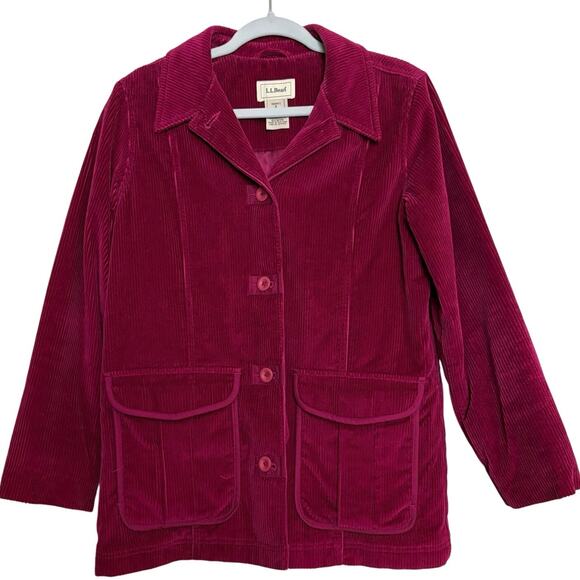 LL Bean Vintage Corduroy Barn Coat Chore Jacket Small Raspberry Pockets Acedemia - Picture 1 of 8